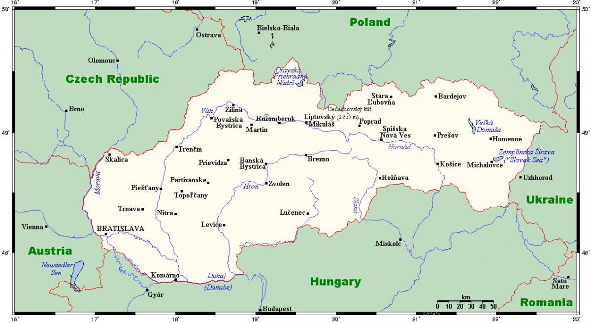 peta Slovakia dengan kota